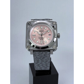 Custom Seiko Mod • Ash Pink Silver BR03 on Grey Sailcloth • 42mm